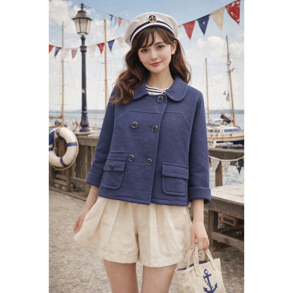 Vtg Twee Juicy Couture Nautical Jacket Double Breasted Military Band Size M Navy